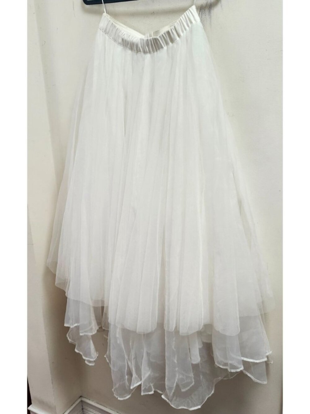 White Tulle Maxi Skirt Buckle Waist Layered Mesh Fairy Grunge Cottagecore S - Picture 7 of 15